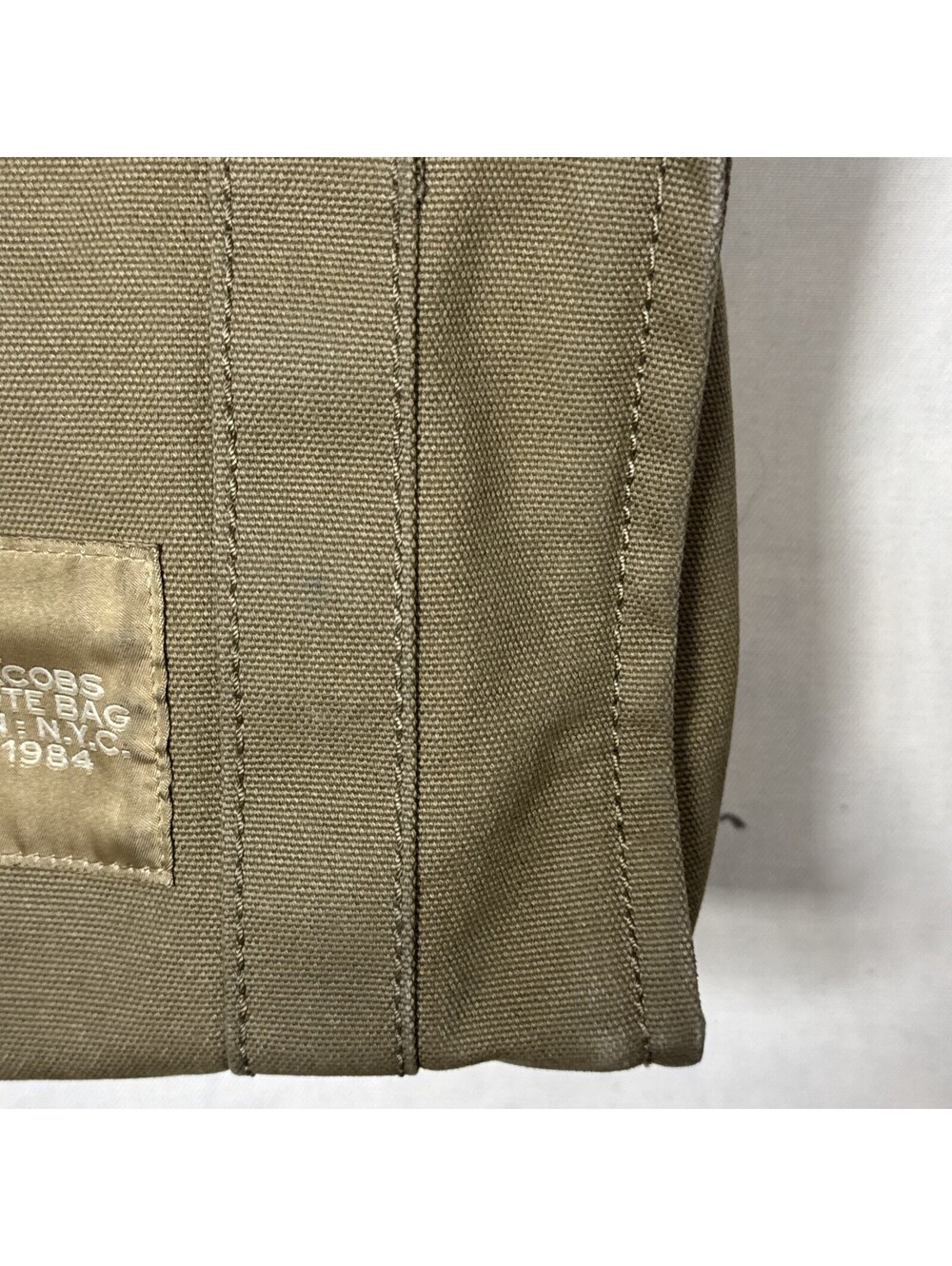 Marc Jacobs The Mini Tote Bag Khaki Canvas Crossbody Purse - Stained - Picture 5 of 13